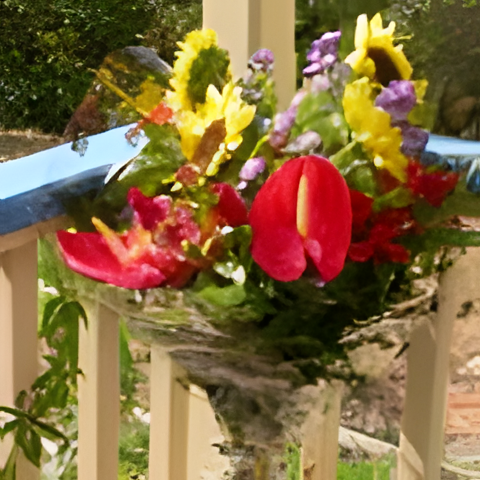 Anthuriums, sunflowers and asters bouquet