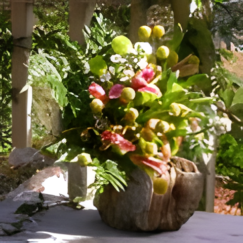 Calla lilies and tropical foliages bouquet