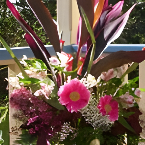 Gladioli, Joe Pye weed and seeded eucalyptus bouquet