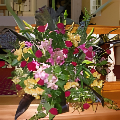 Purple calla lilies and hydrangeas
