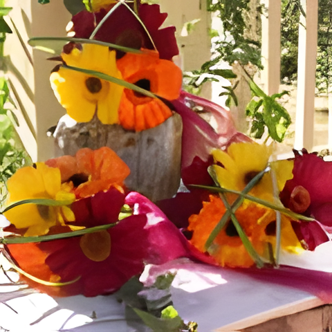 Posy bouquet with assorted gerberas and beargrass